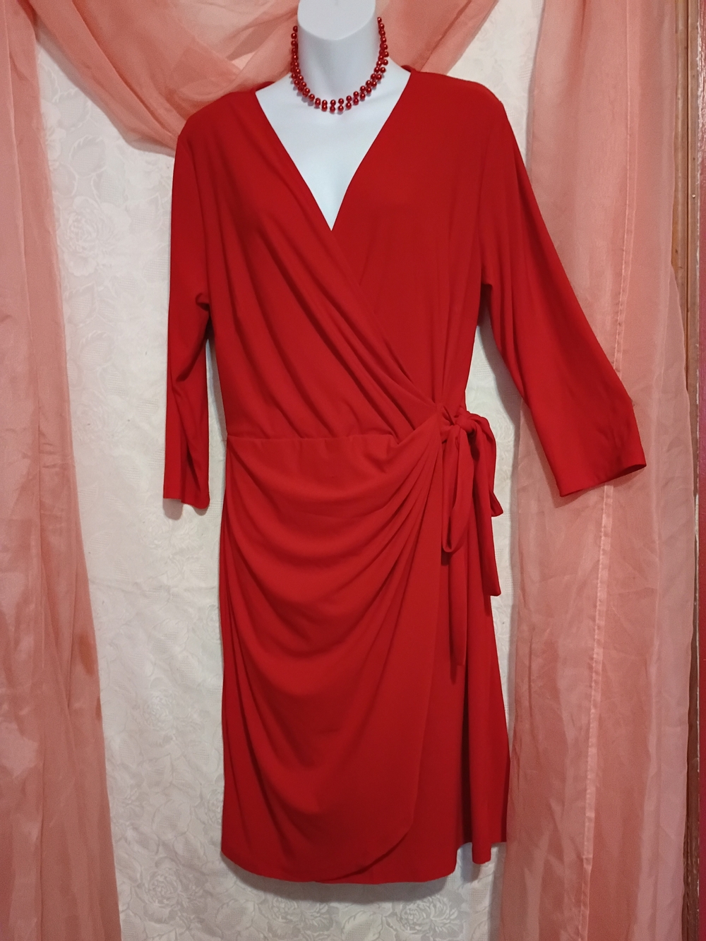 INC International Concepts Ladies Red Wrap-Style Midi Dress Sz Pg